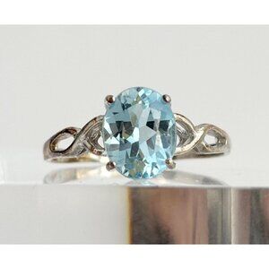 Crossover Aquamarine Minimalist Modernist Sterling Silver Vintage Ring - sz 8